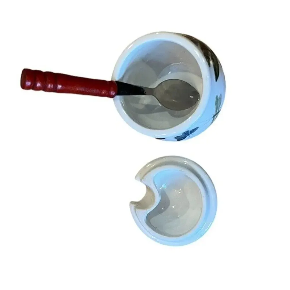 Portmeirion Botanic Garden Speedwell Condiment Pot & Lid Spoon Mustard Jam